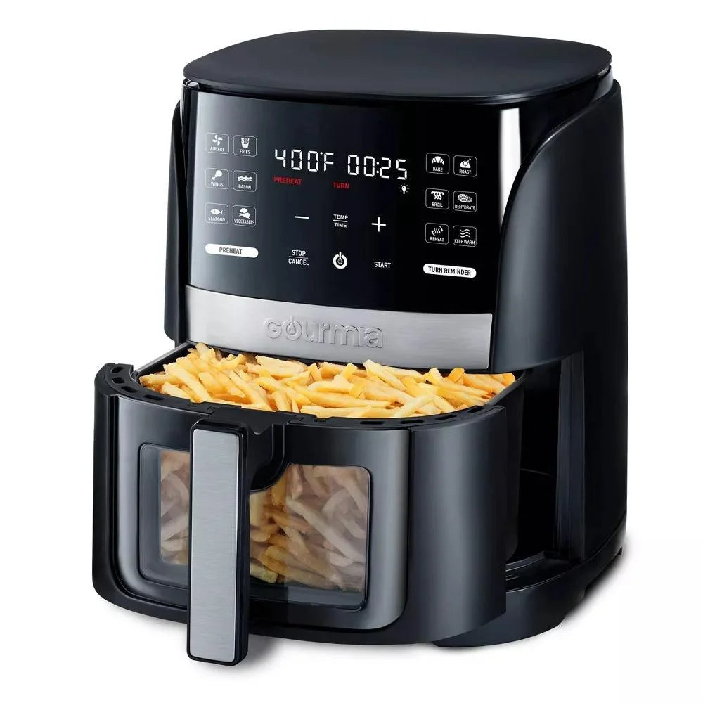 6-Qt Digital Window Air Fryer with 12 Presets & Guided Cooking Black