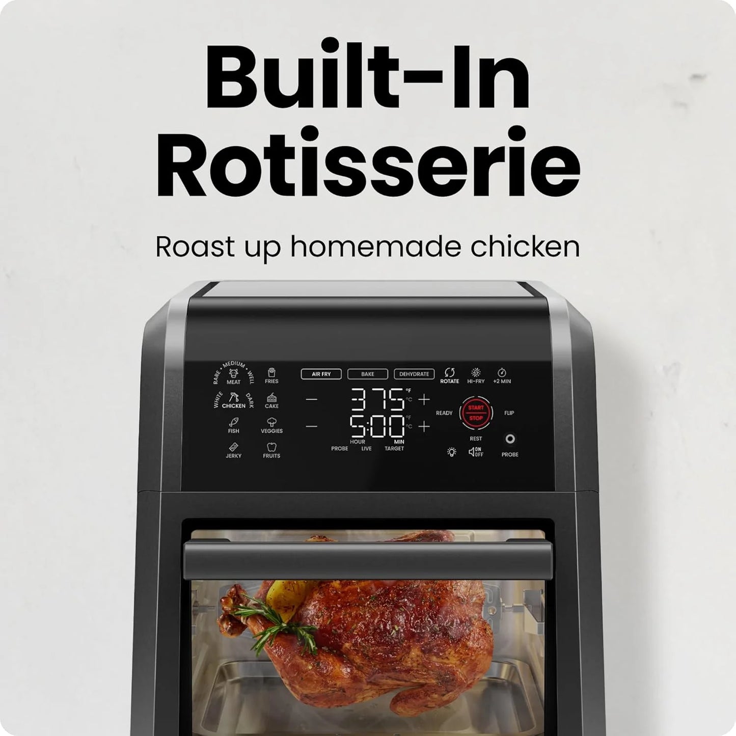 Exactemp 12 Quart 5-In-1 Air Fryer with Integrated Smart Thermometer, 28 Presets - Black, New