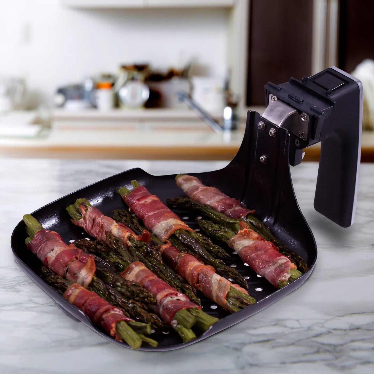 Brio 6 Quart Brio Air Fryer Grill Pan Accessory, Smokeless Indoor, Bbq, Safe, Black