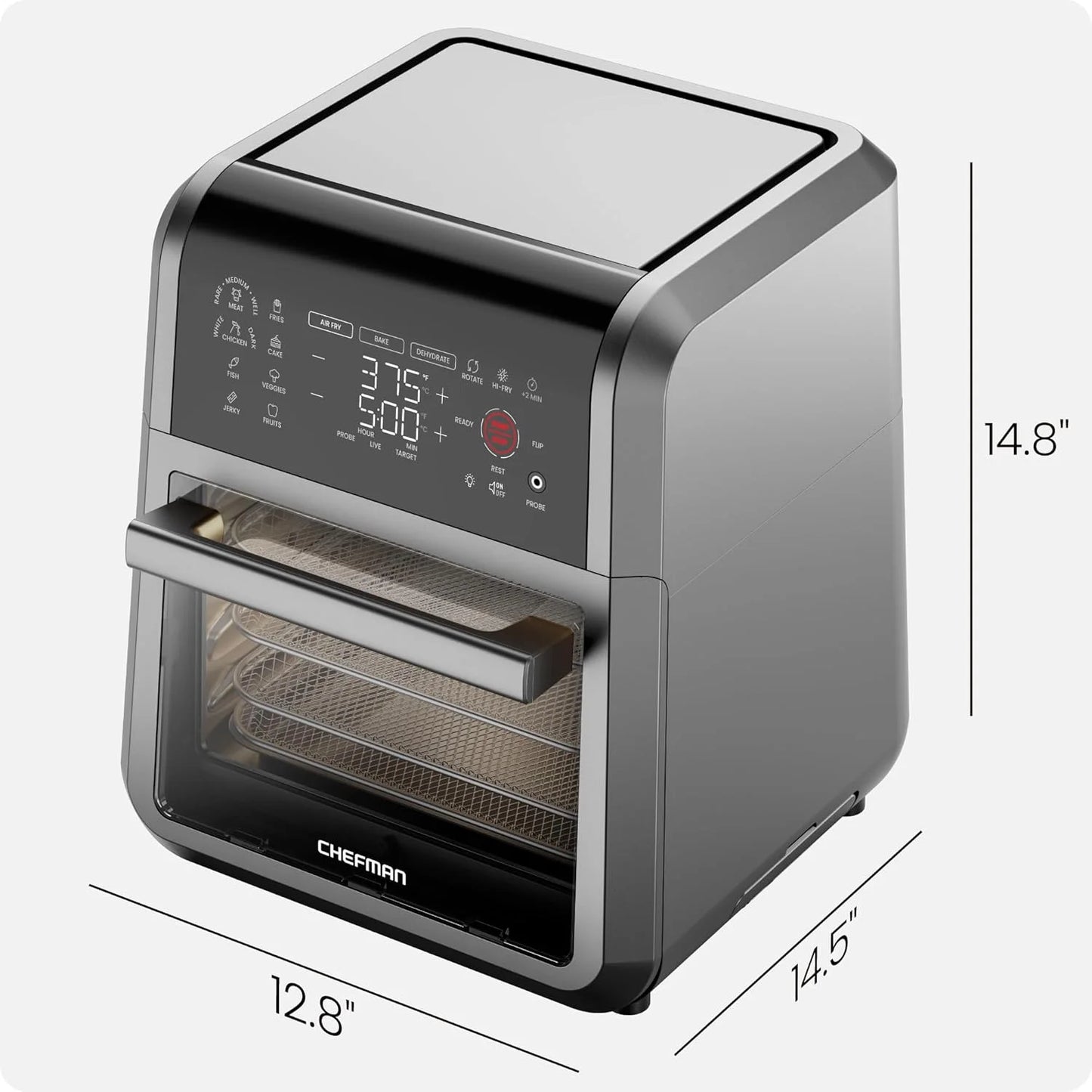 Exactemp 12 Quart 5-In-1 Air Fryer with Integrated Smart Thermometer, 28 Presets - Black, New