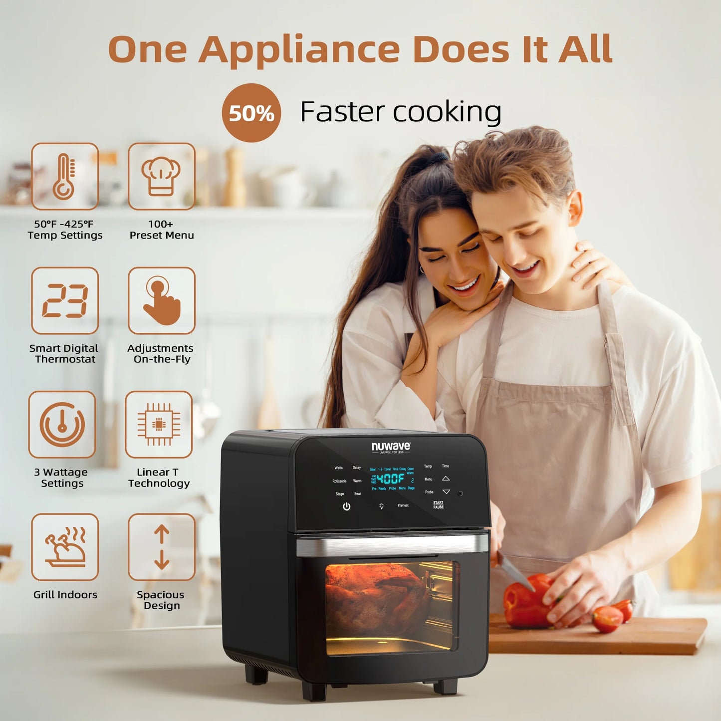 Brio 15.5 Qt Air Fryer, Black - Smart Thermometer