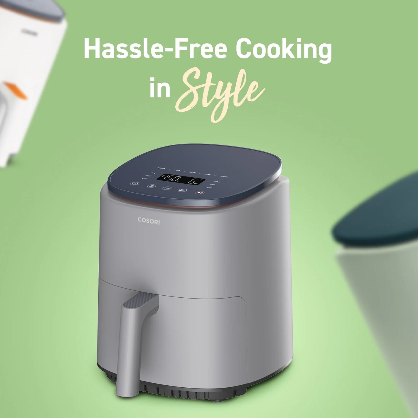 Smart Air Fryer, Lite 4 QT Compact 7-In-1 Oven, Preheat and Keep Warm, Voice Control, Dishwasher-Safe, Light Gray