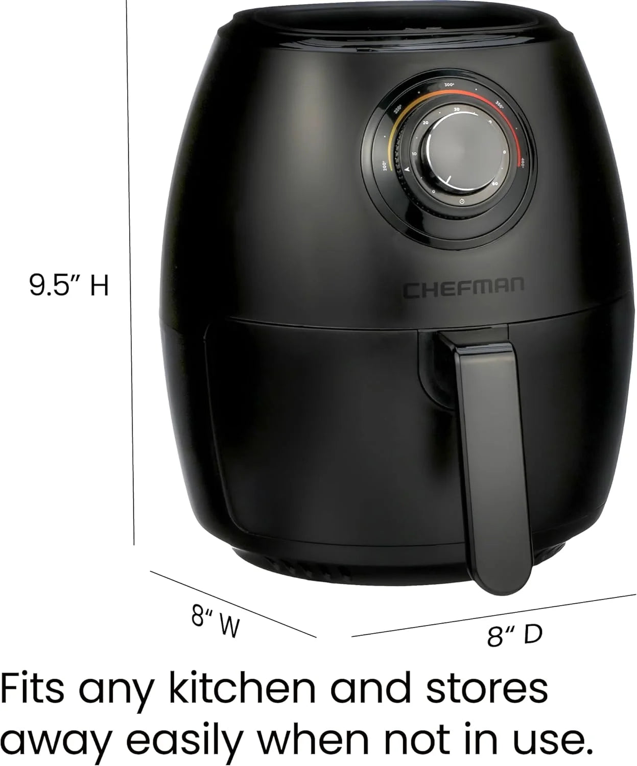 Turbofry 3.6-Quart Air Fryer, Dishwasher Safe Basket, 60 Minute Timer, Black