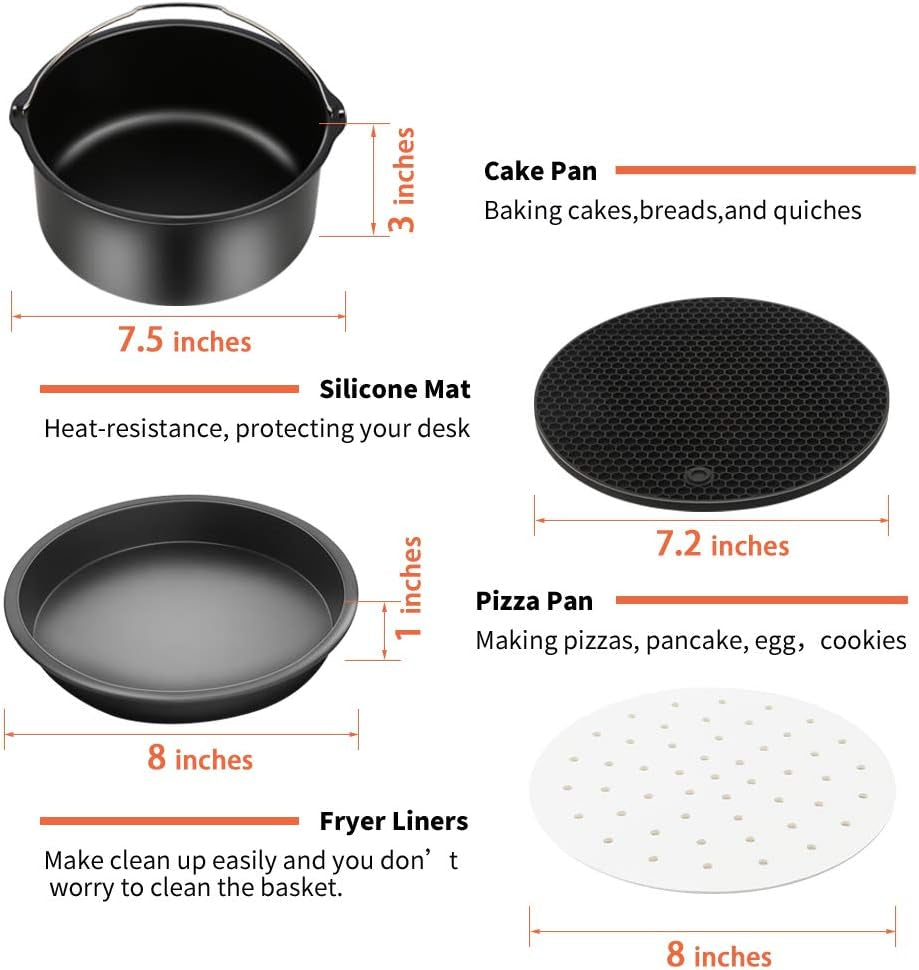 Air Fryer Accessories 11PCS, Fit All 3.7QT-4.0-5.8QT Power Deep Hot Air Fryer with Cake Barrel, Pizza Pan