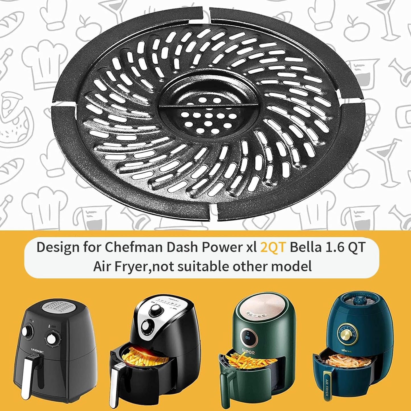 Grill Pan, 6.1''Non-Stick round 2 QT Air Fryer Replacement Tray Rack Parts Accessories Crisper Plate Grill Plate for Chefman Dash Powerxl 2 QT Bella 1.6 QT Air Fryer,Dishwasher Safe