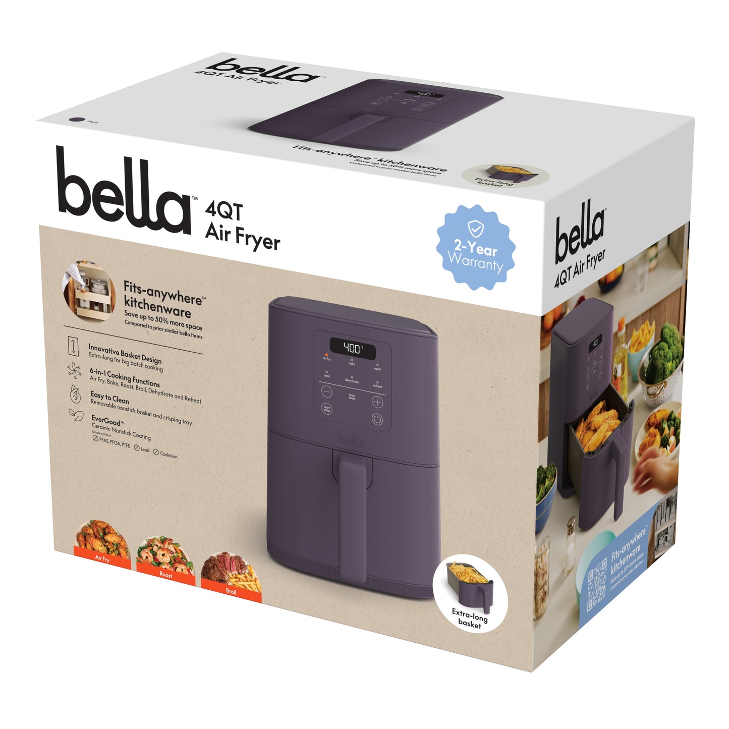 4Qt Slim Air Fryer, Plum