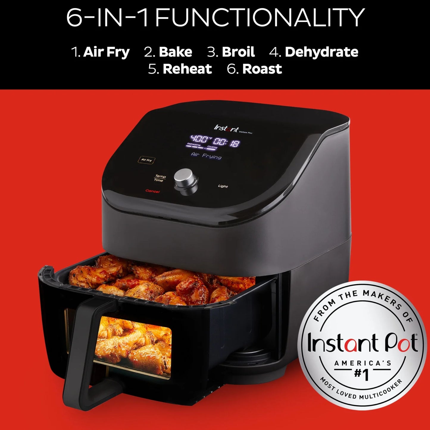 Pot Vortex plus Air Fryer with Clearcook, 6QT, Black