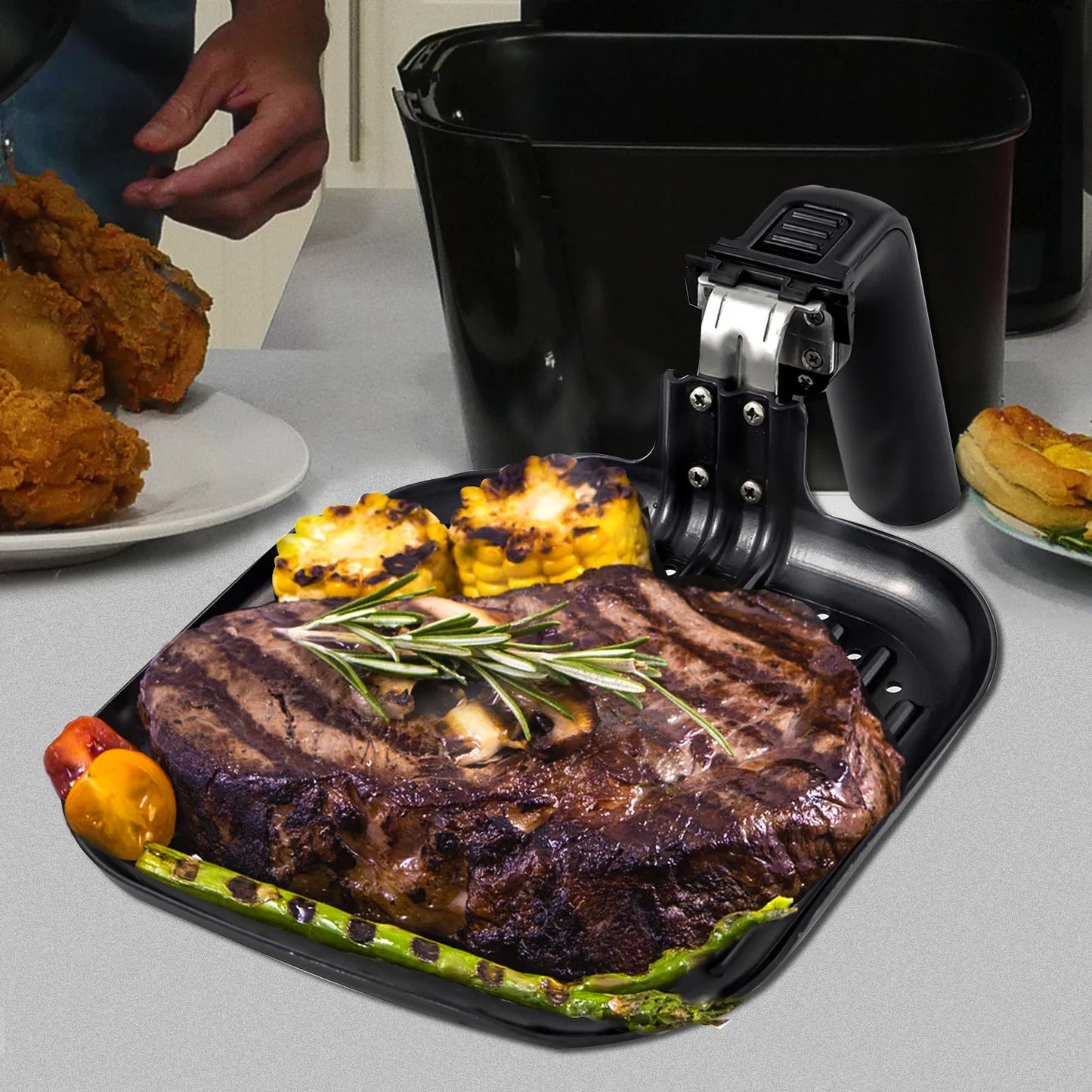 Brio 6 Quart Brio Air Fryer Grill Pan Accessory, Smokeless Indoor, Bbq, Safe, Black