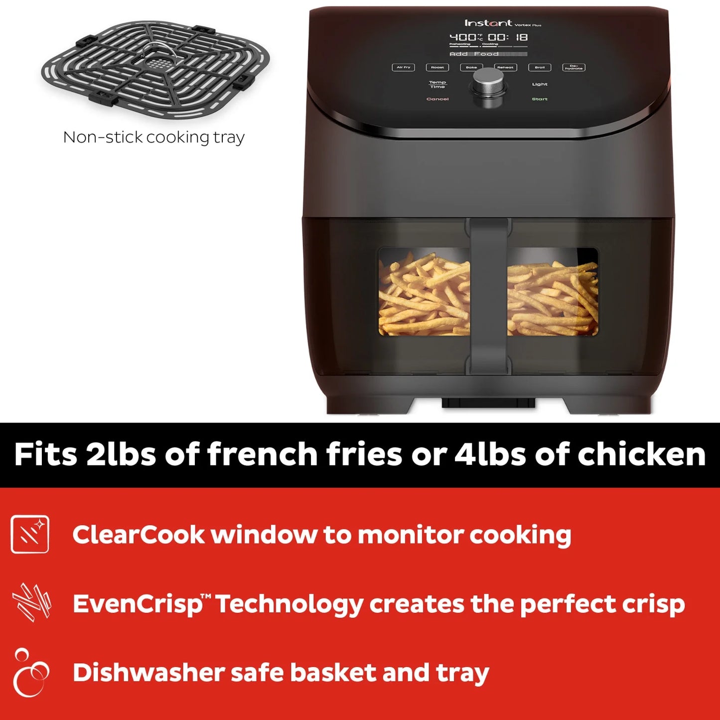 Pot Vortex plus Air Fryer with Clearcook, 6QT, Black