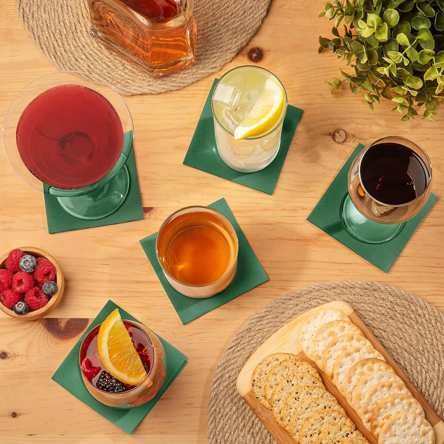 AMERICAN HOMESTEAD Green Cocktail Napkins - Premium 4"X4" Disposable Linen-Like Beverage Napkins - Bulk Square Party Bar Serviettes for Weddings, Parties, Events, and Everyday Use - 100 Count