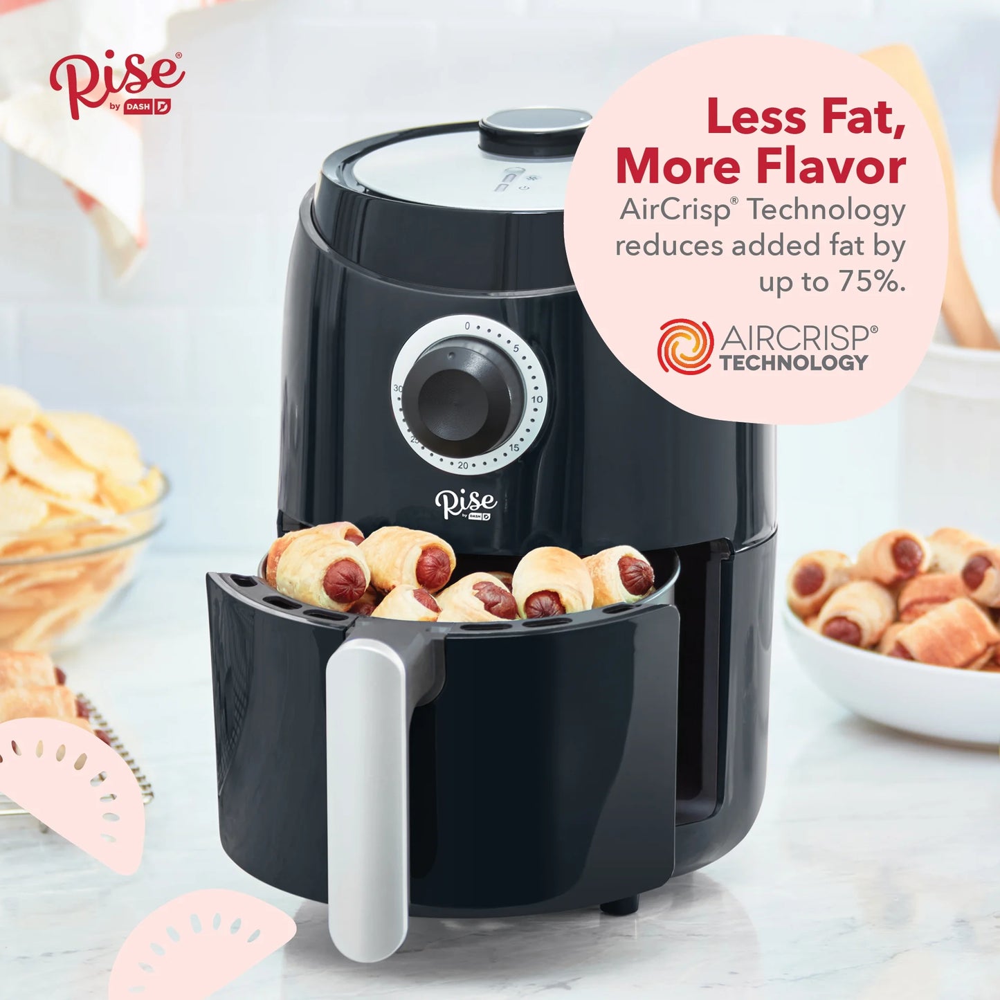 Compact Air Fryer Oven with Temp Control Non-Stick Basket, Recipe + Auto Shut Off, 2 Quart - Black