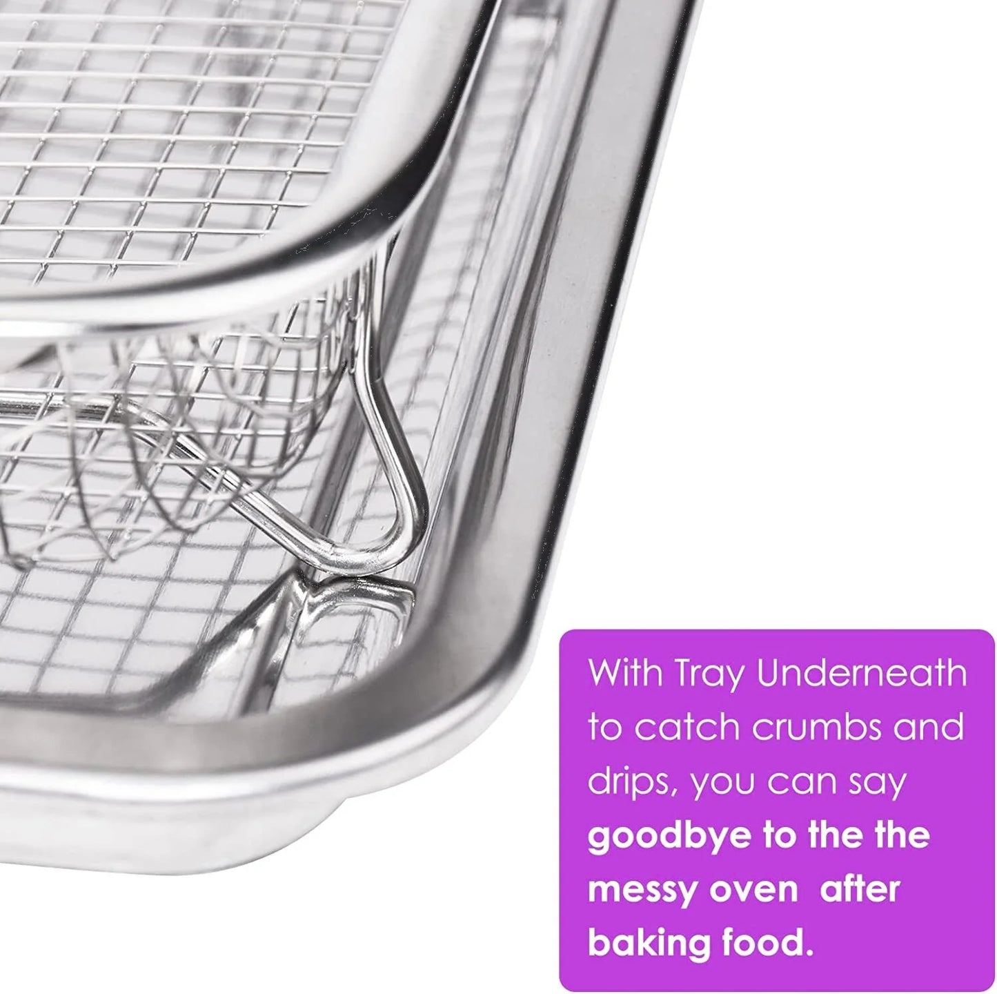 Air Fryer Basket for Oven, 12.8X9.6 Inch 18/8 Stainless Steel Crisper Tray and Basket, Air Fry Crisper Basket Tray & Grease Catcher, Dishwasher Safe