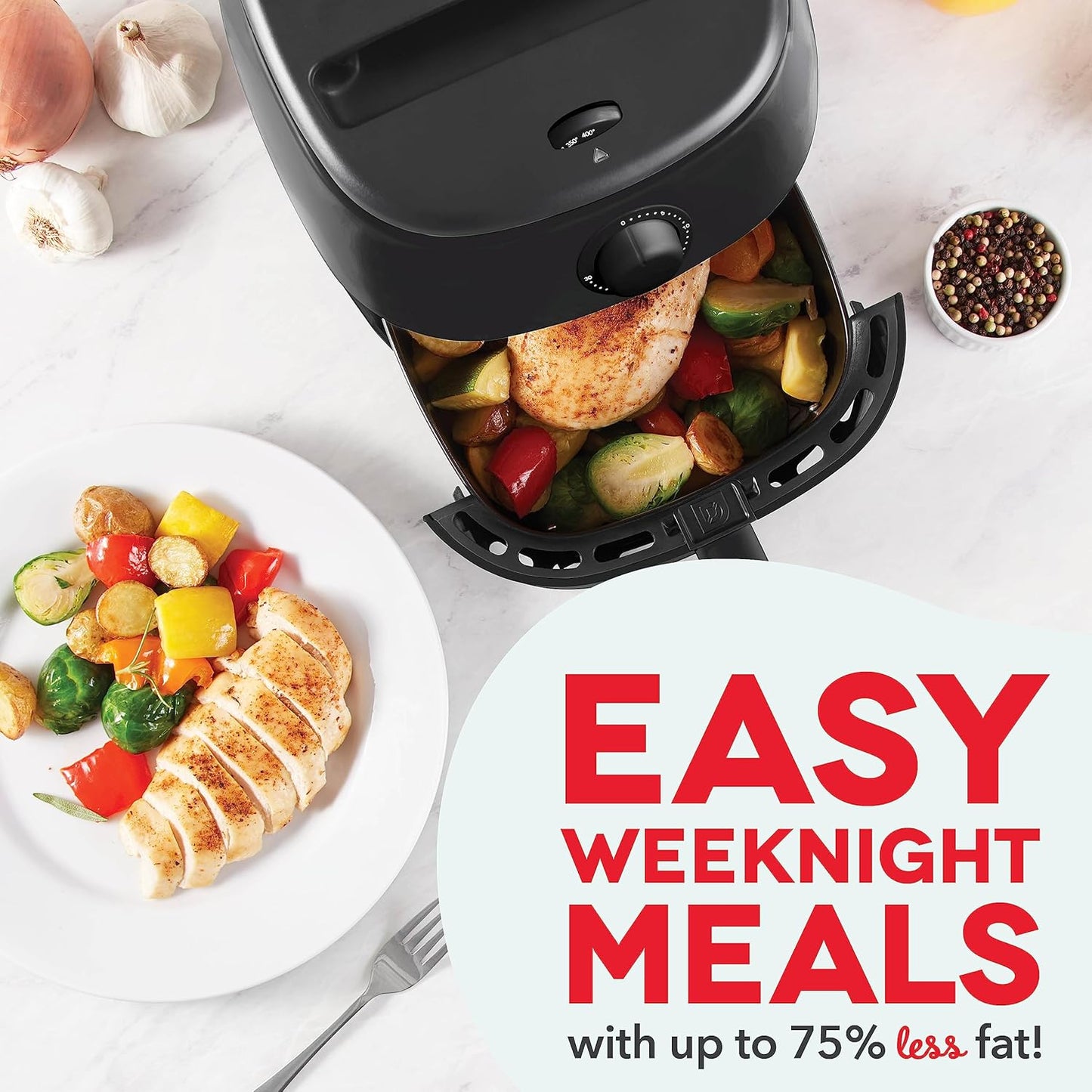 Tasti-Crisp™ Electric Air Fryer Oven, 2.6 Qt., Black – Compact Air Fryer for Healthier Food in Minutes, Ideal for Small Spaces - Auto Shut Off, Analog, 1000-Watt