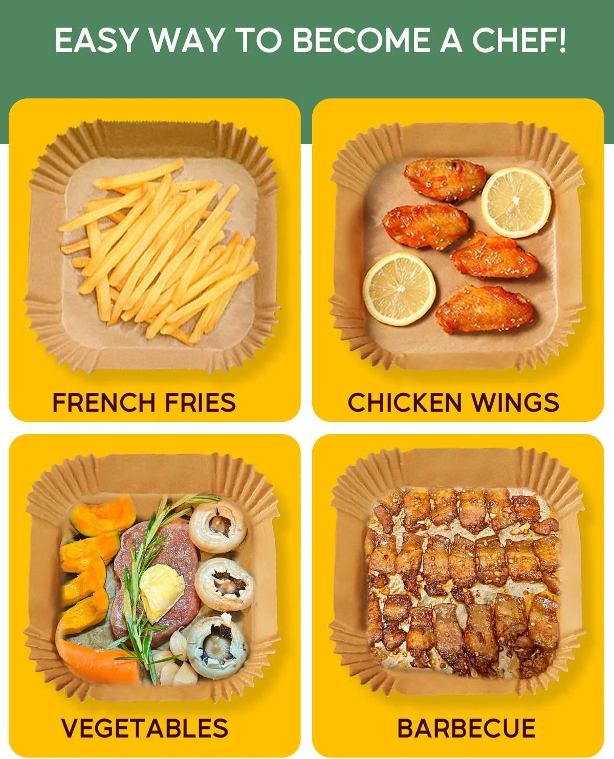 6.3 Inch 130PCS Square Disposable Air Fryer Paper Liners, Unbleached Non-Stick & Oil-Proof Parchment Paper