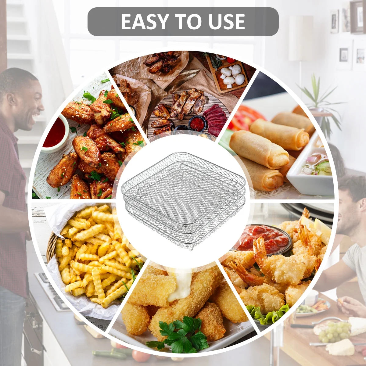 Air Fryer Racks 7.5L-8L 3-Basket Air Fryer, Stainless Steel - Three Layer Stackable Design, Dishwasher Safe