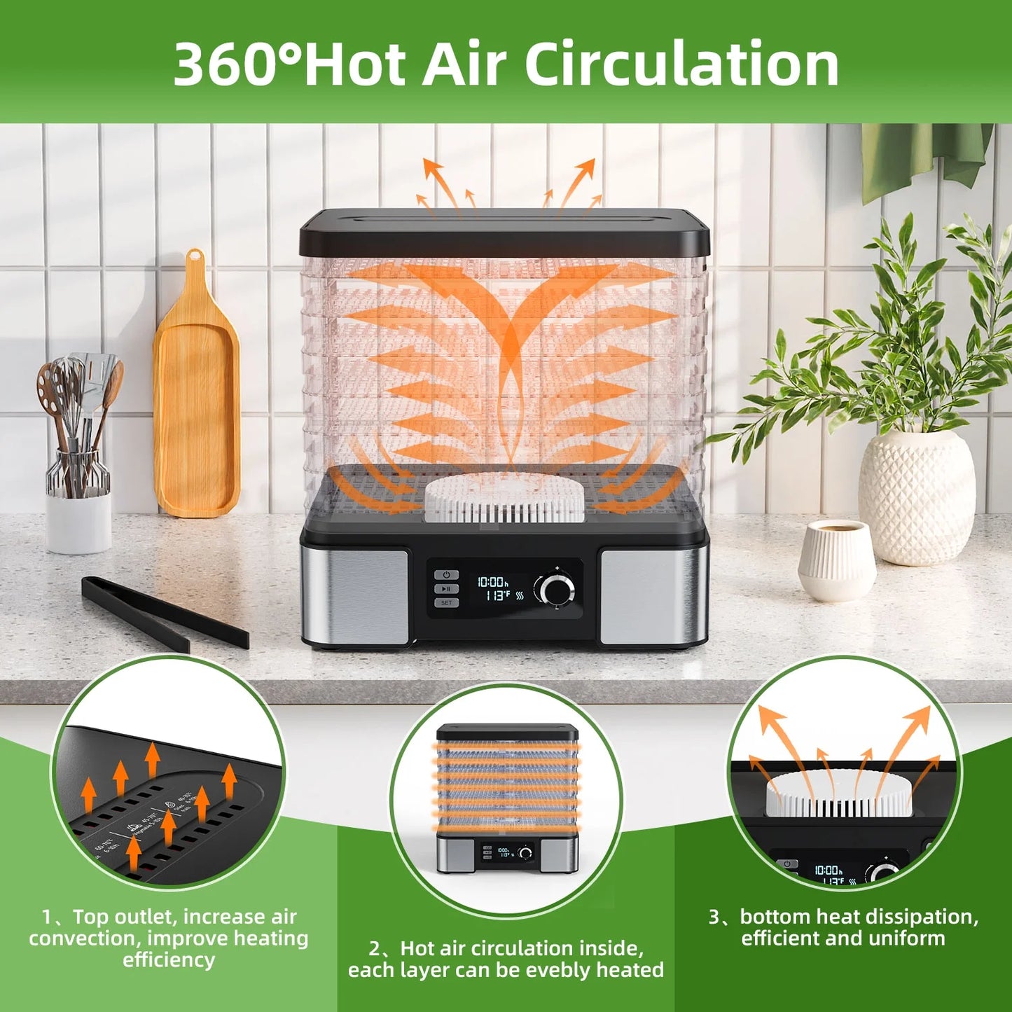 7-Tray Food Dehydrator Machine: 400W Electric Food Dryer for Jerky, Fruits, Vegetables, Dog Treats, Herbs, Snacks - Adjustable Temperature & 24H Timer, LCD Display, Silicone Tongs Included