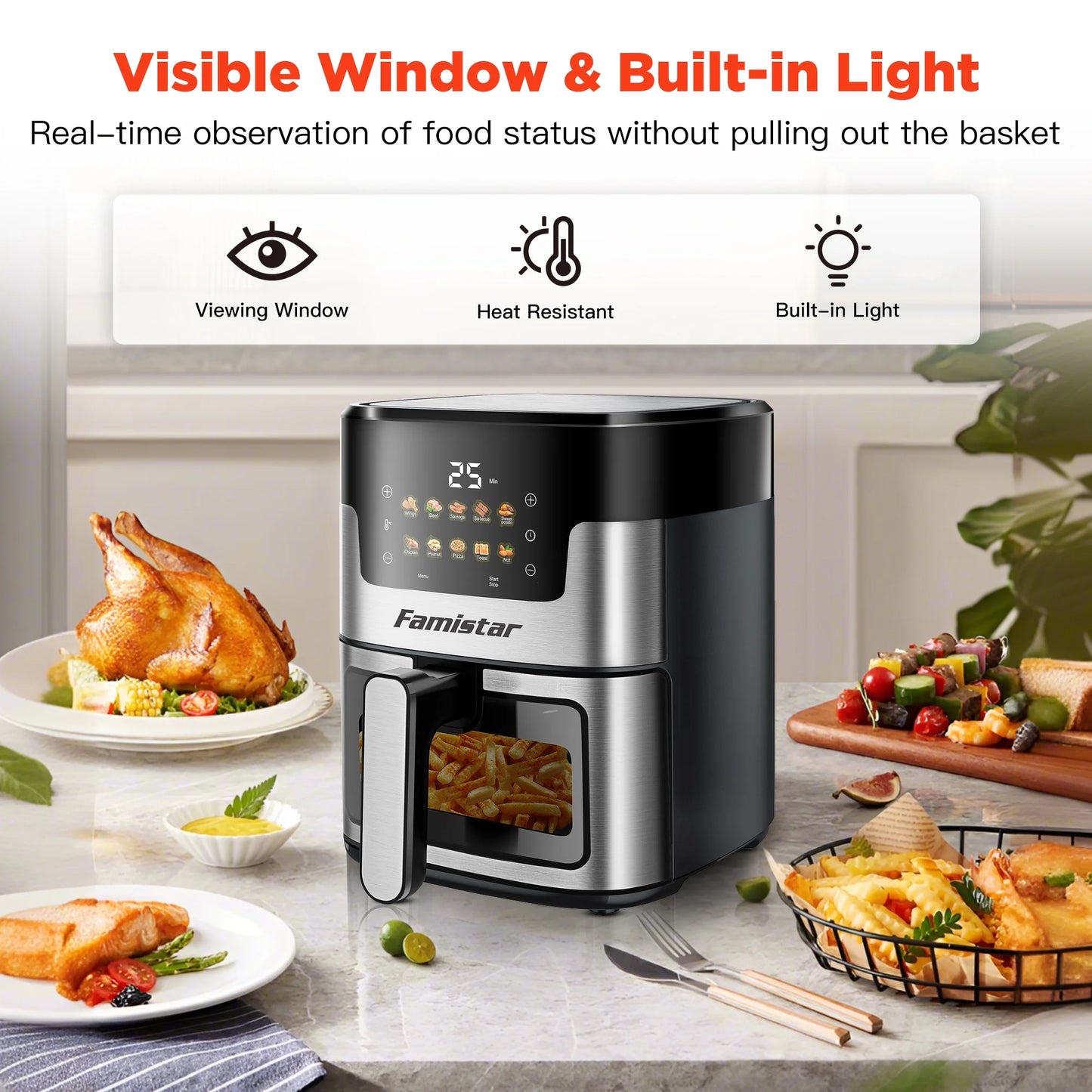 Air Fryer, 7.5QT Air Fryer Oven Oilless Cooker, 10-In-1 Hot Air Fryers with Digital LED Touch Screen, 10 Preset Cookings, Dishwasher-Safe Basket, Including Air Fryer Paper Liners 100PCS