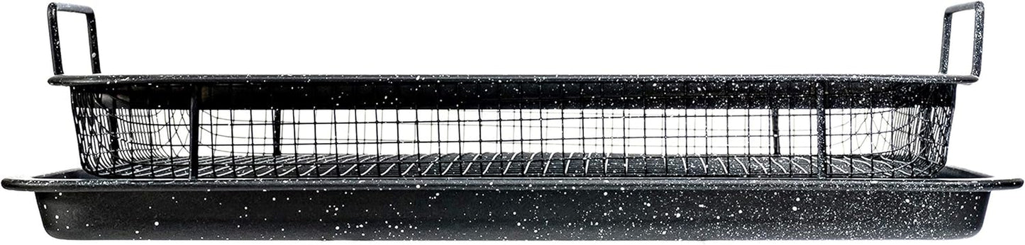 2-Piece Non-Stick Air Fryer Tray Bakeware Set for Oven with Crisper Pan and Cookie Sheet, 13 X 9-Inch (13" X 9" 2-Piece, Black)