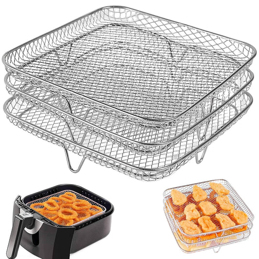 Air Fryer Racks 7.5L-8L 3-Basket Air Fryer, Stainless Steel - Three Layer Stackable Design, Dishwasher Safe