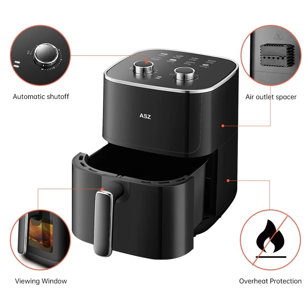 5Qt Air Fryer Compact Knob with Window 1400W Visual Basket 400℉ New Black