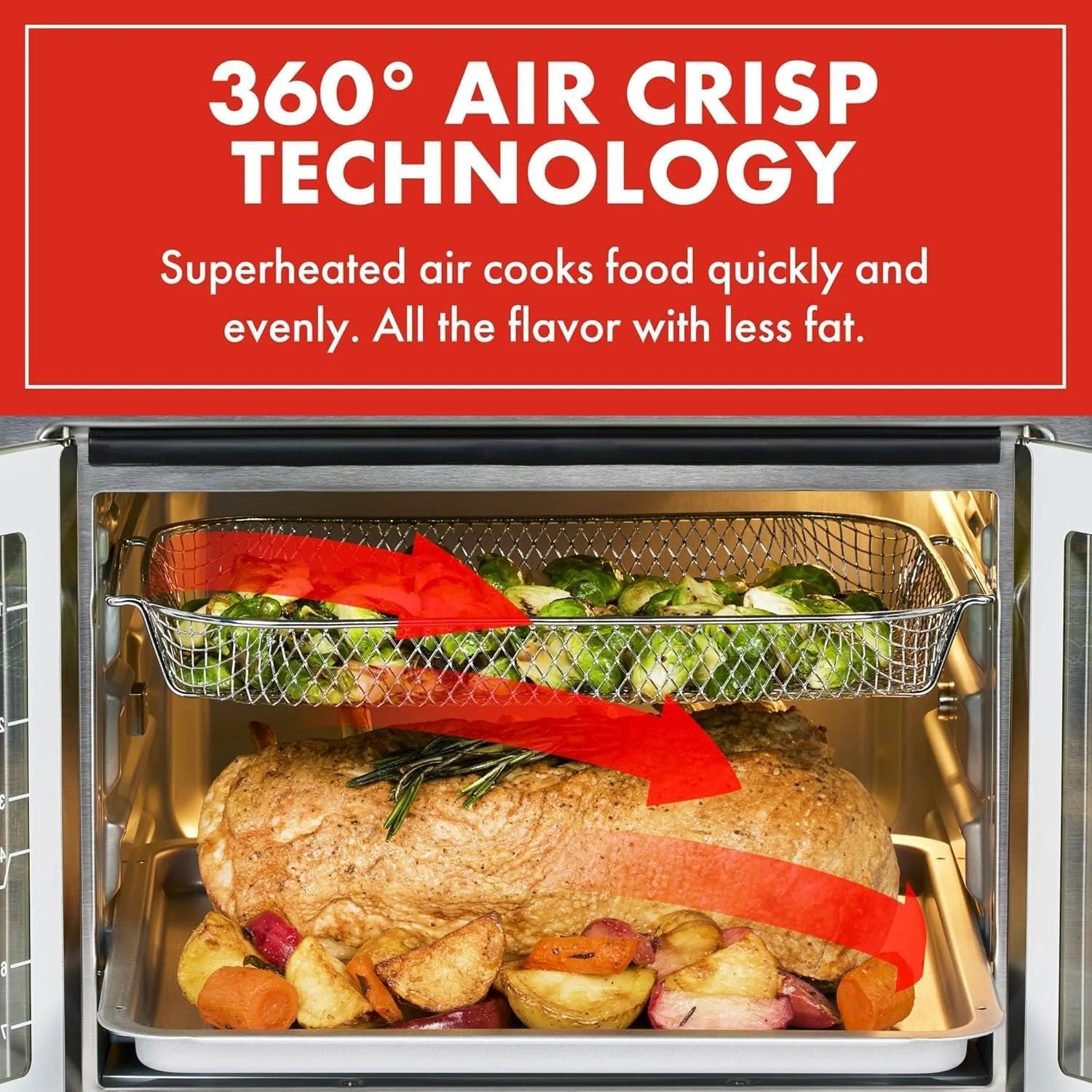 Extra Large French Door Air Fryer Toaster Oven Combo, 25 Cooking Functions and Digital Controls, 7 Accessories Included, Stainless Steel Finish, 26QT Capacity