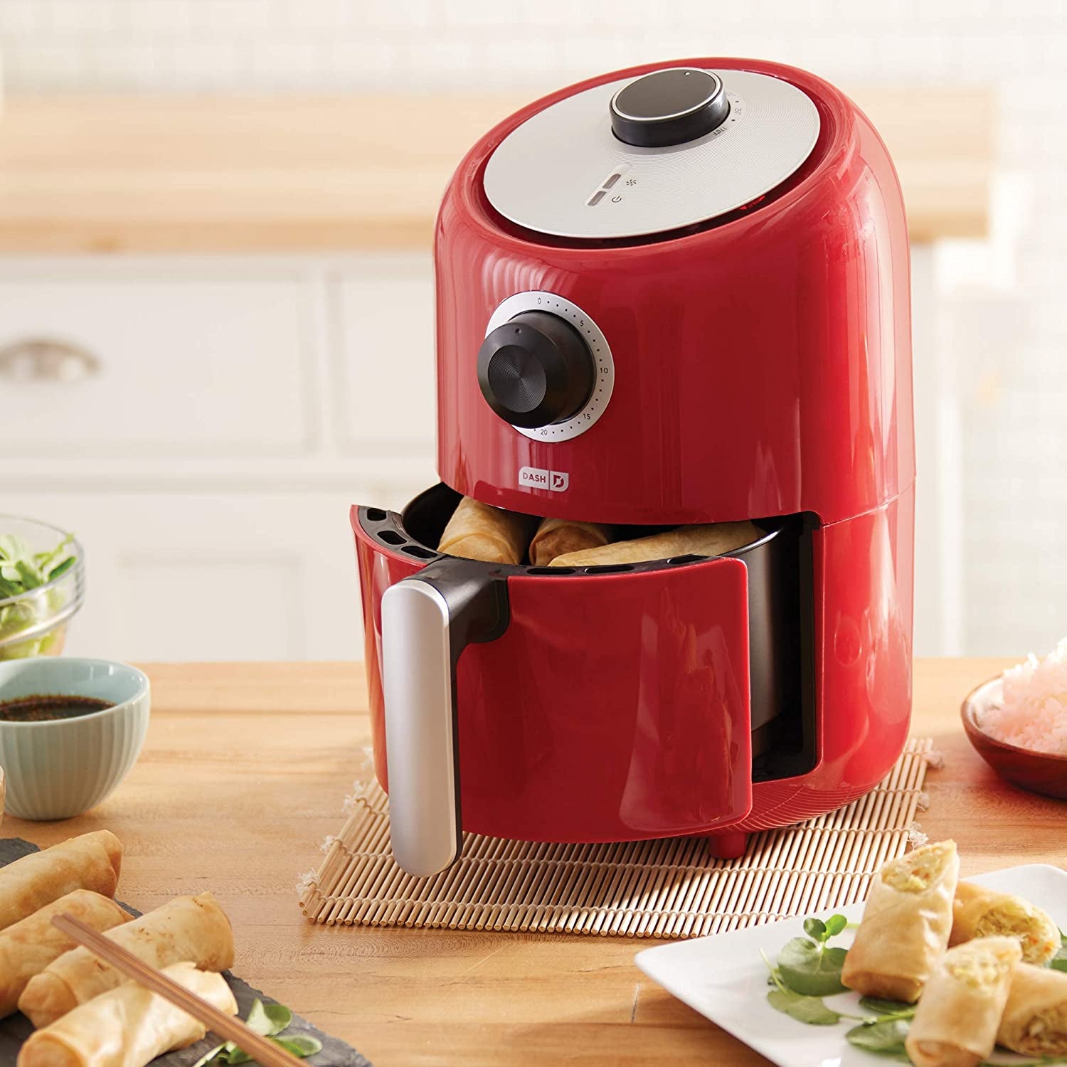 Compact Air Fryer Oven Cooker with Temperature Control, Non-Stick Fry Basket, Recipe Guide + Auto Shut off Feature, 2 Quart - Red