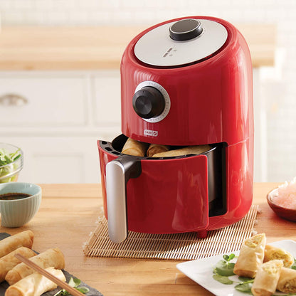 Compact Air Fryer Oven Cooker with Temperature Control, Non-Stick Fry Basket, Recipe Guide + Auto Shut off Feature, 2 Quart - Red