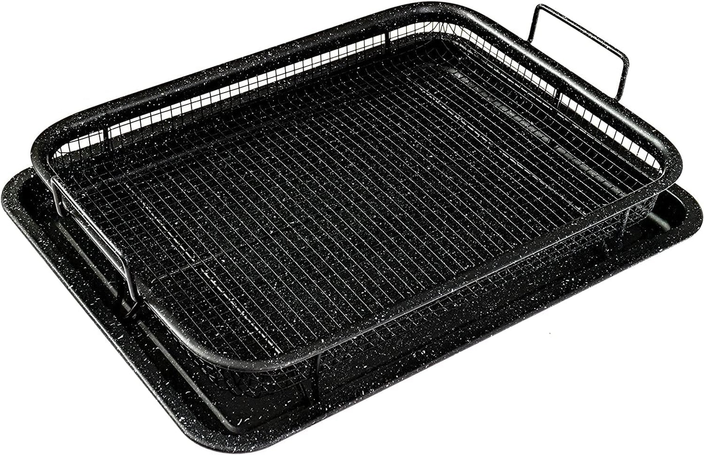 2-Piece Non-Stick Air Fryer Tray Bakeware Set for Oven with Crisper Pan and Cookie Sheet, 13 X 9-Inch (13" X 9" 2-Piece, Black)