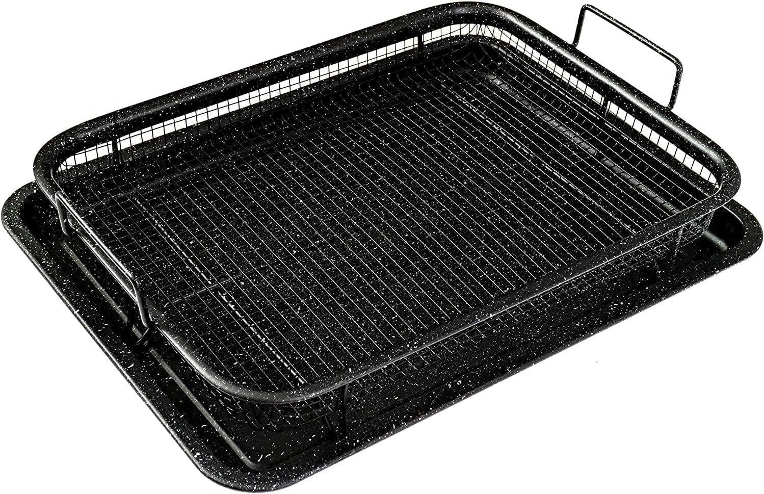 2-Piece Non-Stick Air Fryer Tray Bakeware Set for Oven with Crisper Pan and Cookie Sheet, 13 X 9-Inch (13" X 9" 2-Piece, Black)