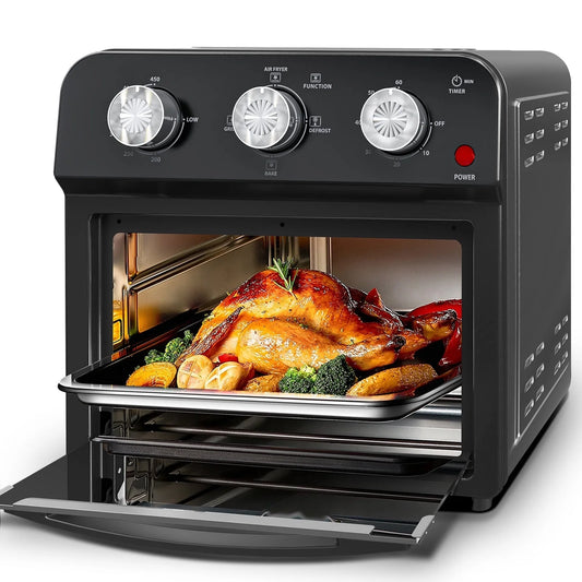 Air Fryer, 13Qt Small Footprint Airfryer Combo with Roast, Bake, Grill, Broil, Toast, Dehydrate, Defrost, Perfect for Small Contertop, 1500W, Black
