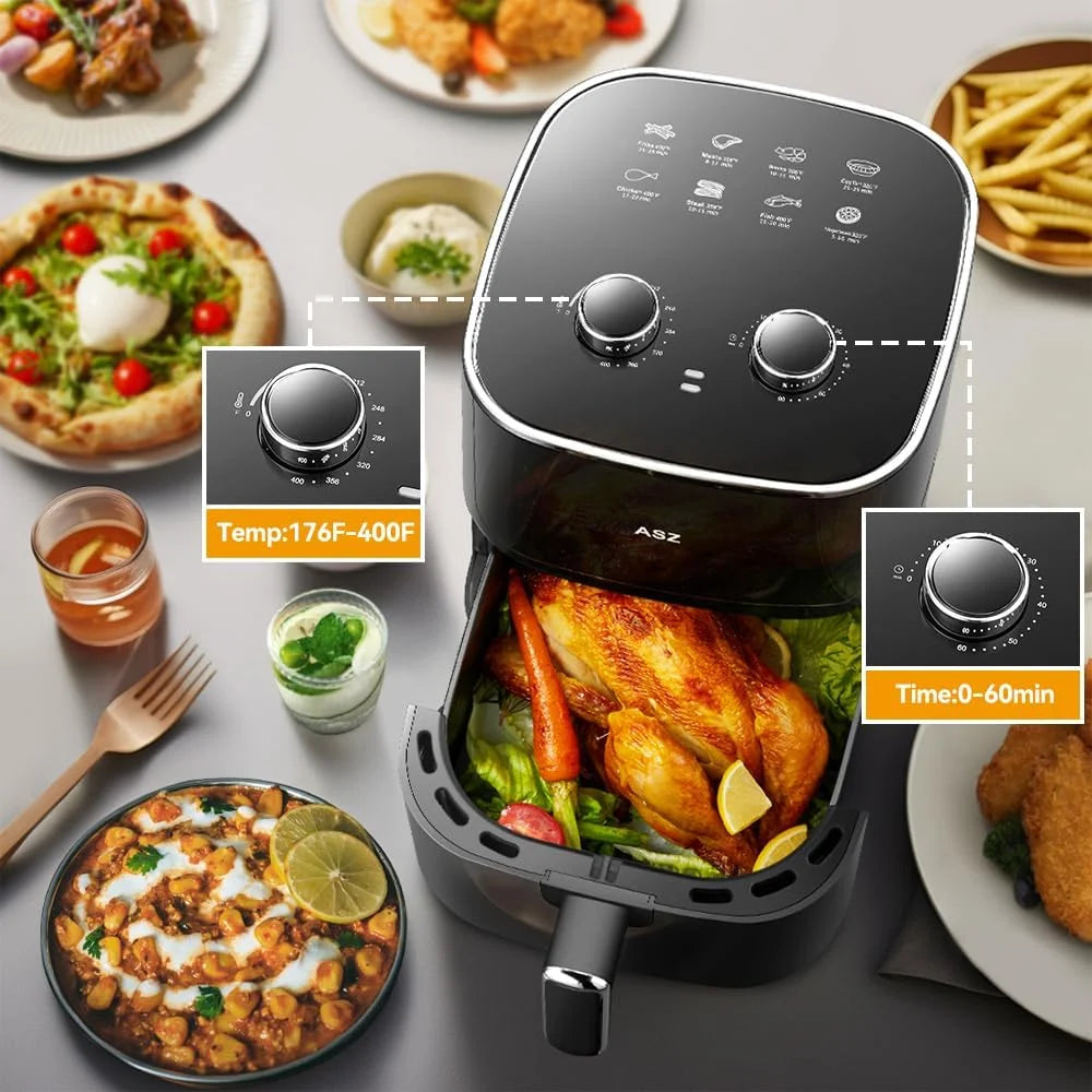 5Qt Air Fryer Compact Knob with Window 1400W Visual Basket 400℉ New Black