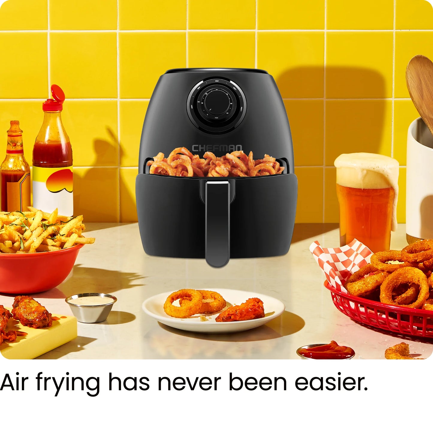Turbofry 3.6-Quart Air Fryer, Dishwasher Safe Basket, 60 Minute Timer, Black