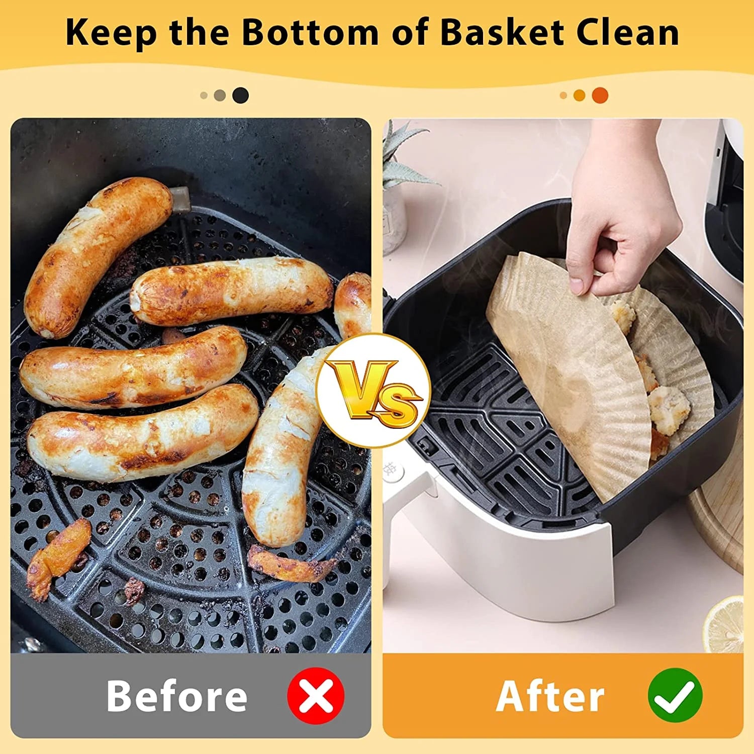 Air Fryer Paper Liners: 125Pcs Parchment Paper, Air Fryer Disposable Paper Liner, Oilproof Waterproof Airfryer Paper Basket Bowl Liner Square (6.5Inch)