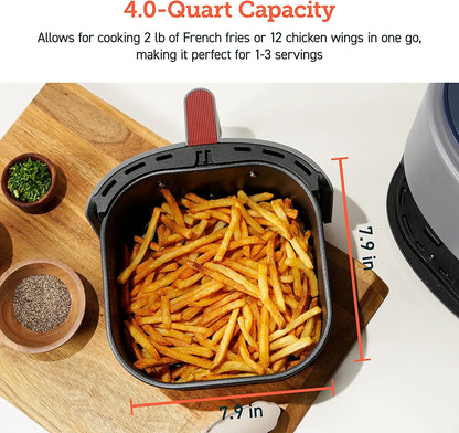 Smart Air Fryer, Lite 4 QT Compact 7-In-1 Oven, Preheat and Keep Warm, Voice Control, Dishwasher-Safe, Light Gray