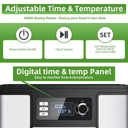 7-Tray Food Dehydrator Machine: 400W Electric Food Dryer for Jerky, Fruits, Vegetables, Dog Treats, Herbs, Snacks - Adjustable Temperature & 24H Timer, LCD Display, Silicone Tongs Included