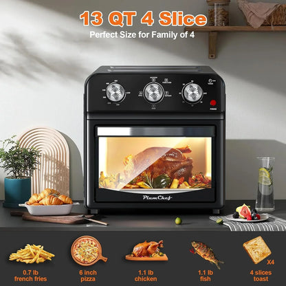 Air Fryer, 13Qt Small Footprint Airfryer Combo with Roast, Bake, Grill, Broil, Toast, Dehydrate, Defrost, Perfect for Small Contertop, 1500W, Black