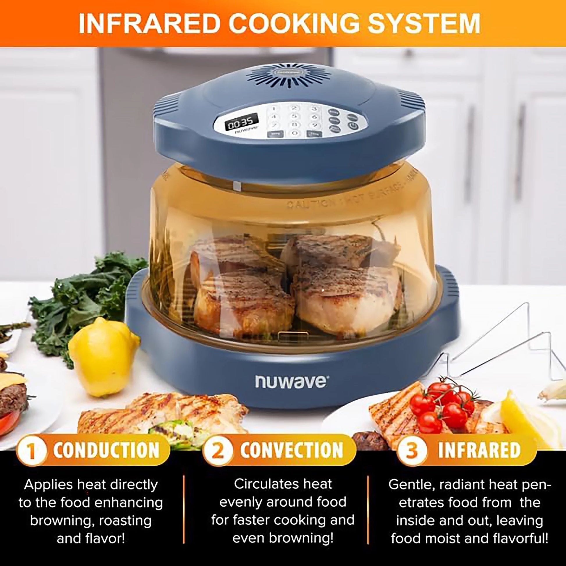 Pro plus 2 Air Fryer, Infra-Red Oven Cook Healthy, 360 Surround Cooking, Adjustable Temps, 100 Presets & 50 Memory Air Fryer, Durable Power Dome, Deep Blue