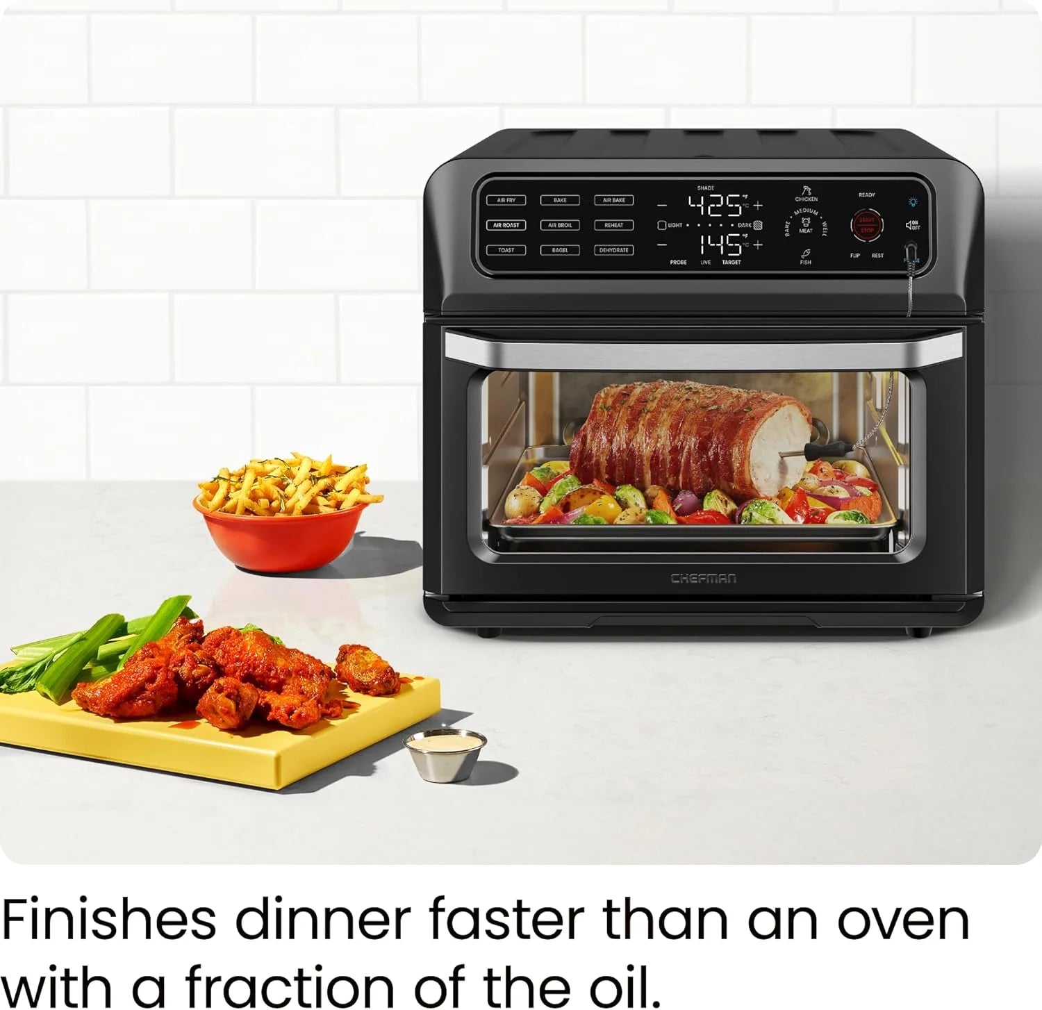 12-In-1 Air Fryer Oven Combo W/ Probe Thermometer, 20 Qt Capacity - Black Stainless Steel, New