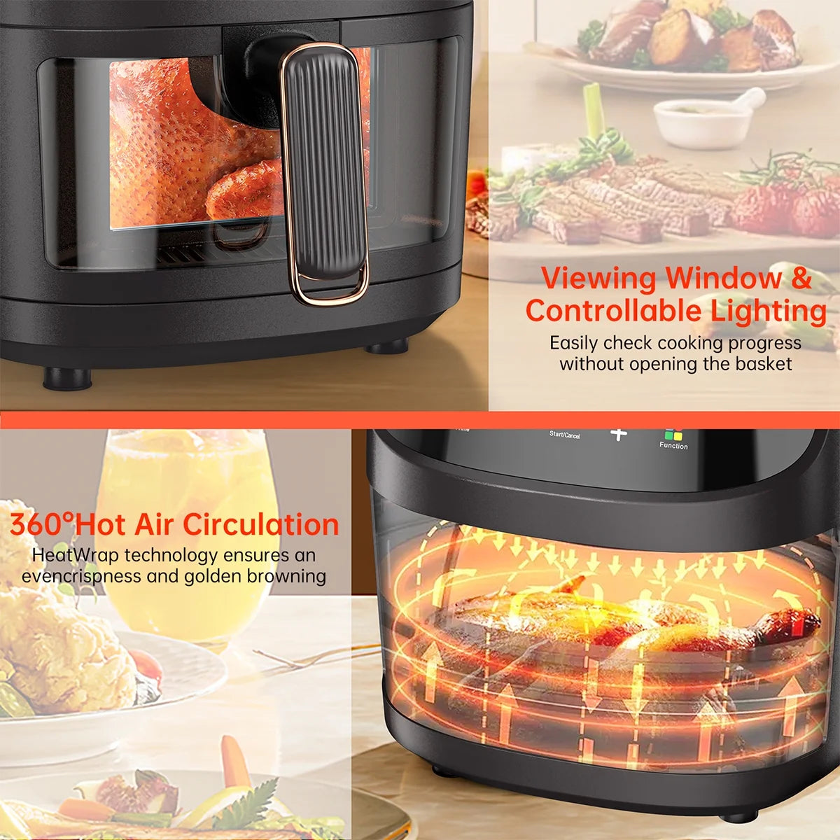 Air Fryers, 7.5 QT 8-In-1 Oilless Air Fryer Oven with Visible Cooking Window, One-Touch Screen, Nonstick and Dishwasher-Safe Basket, Customized Temp/Time, Including Air Fryer Paper Liners 50Pcs,Black