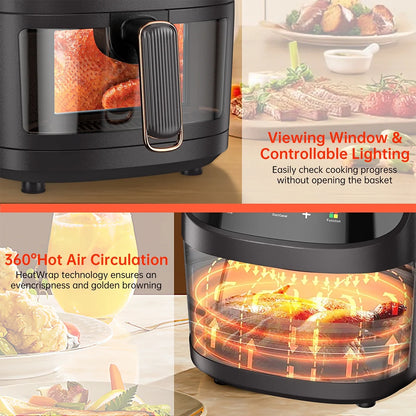 Air Fryers, 7.5 QT 8-In-1 Oilless Air Fryer Oven with Visible Cooking Window, One-Touch Screen, Nonstick and Dishwasher-Safe Basket, Customized Temp/Time, Including Air Fryer Paper Liners 50Pcs,Black