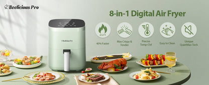 Air Fryer,  8-In-1 Smart Compact 4QT Air Fryers, Shake Reminder,450°F Digital Airfryer with Flavor-Lock Tech,Tempered Glass Display, Dishwasher-Safe & Nonstick,Fit for 1-3 People, Green