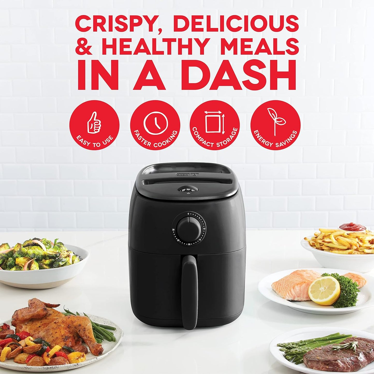 Tasti-Crisp™ Electric Air Fryer Oven, 2.6 Qt., Black – Compact Air Fryer for Healthier Food in Minutes, Ideal for Small Spaces - Auto Shut Off, Analog, 1000-Watt