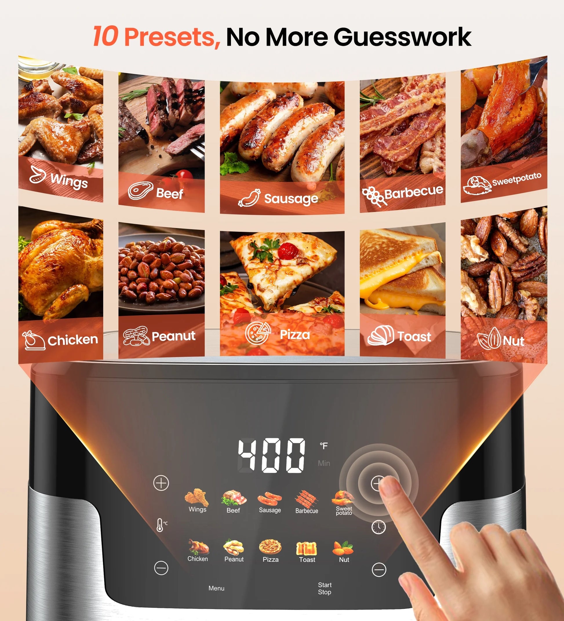 10 in 1 Air Fryer 6 Qt Capacity, Compact Countertop with Nonstick Basket, 400F Air Crisp