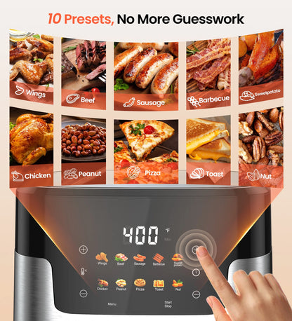 10 in 1 Air Fryer 6 Qt Capacity, Compact Countertop with Nonstick Basket, 400F Air Crisp