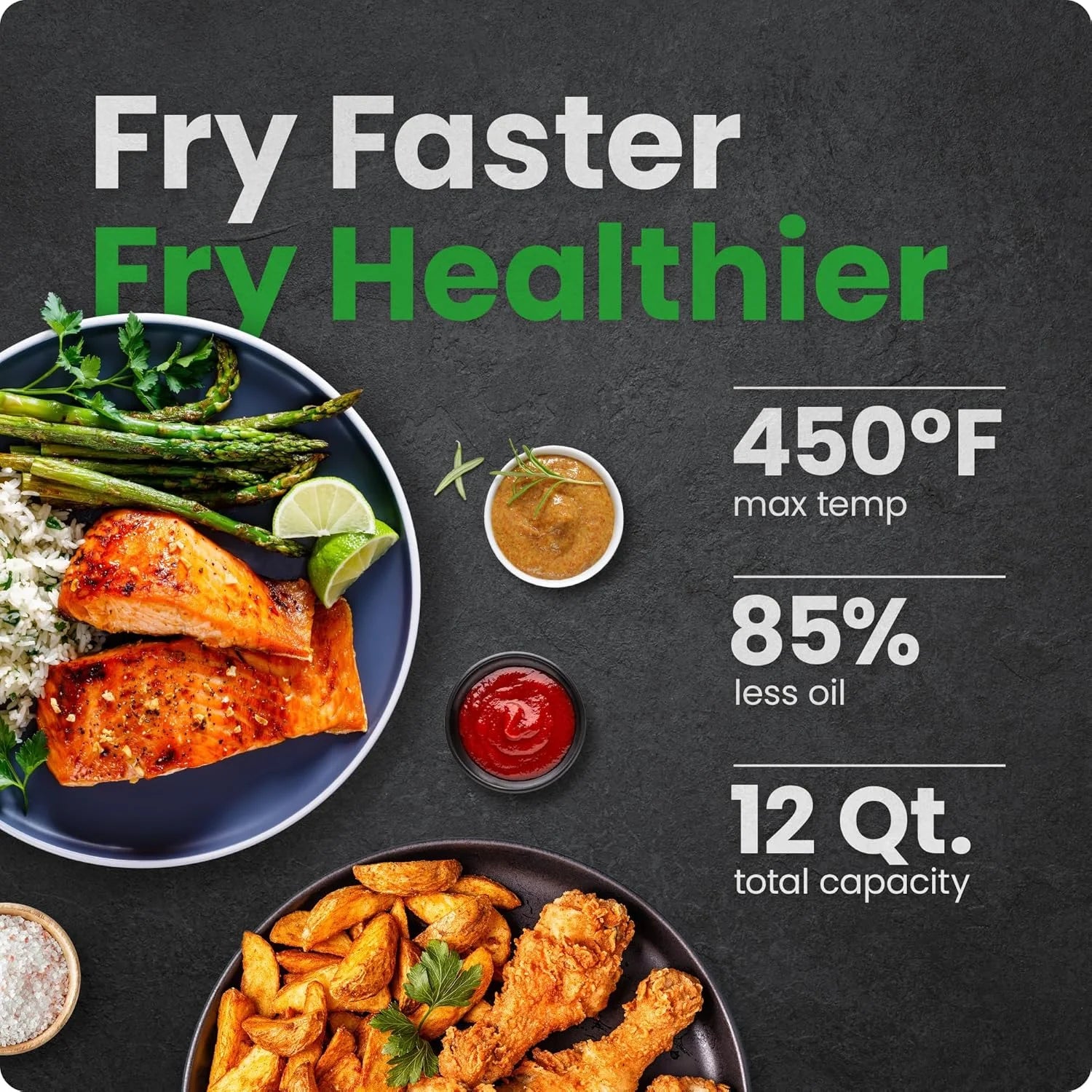 Exactemp 12 Quart 5-In-1 Air Fryer with Integrated Smart Thermometer, 28 Presets - Black, New