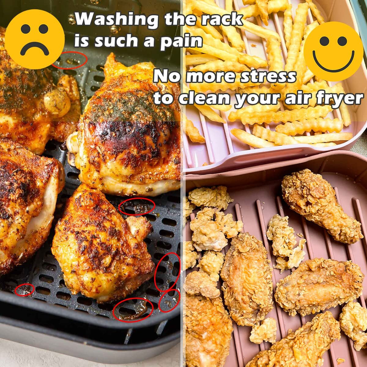 8 Inch Air Fryer Liners Square Silicone Pot with 5 PCS Air Fryer Magnetic Cheat