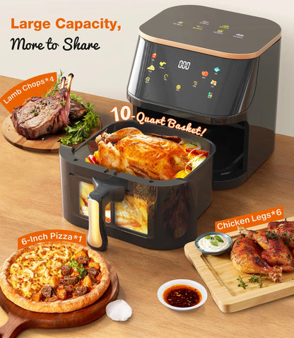 Air Fryer 10 Qt Max 450F for Cooking, 6 Presets Fry Touch Panel Easy View Window, New Black
