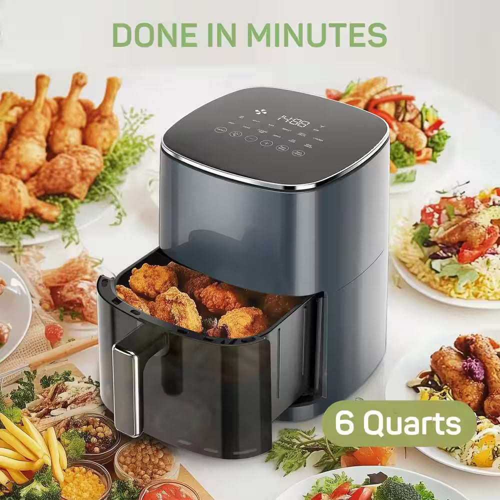 6 Qt. Grey Air Fryer with Roast, Reheat, Dehydrate, Bake, Steam, and More, 400°F Max