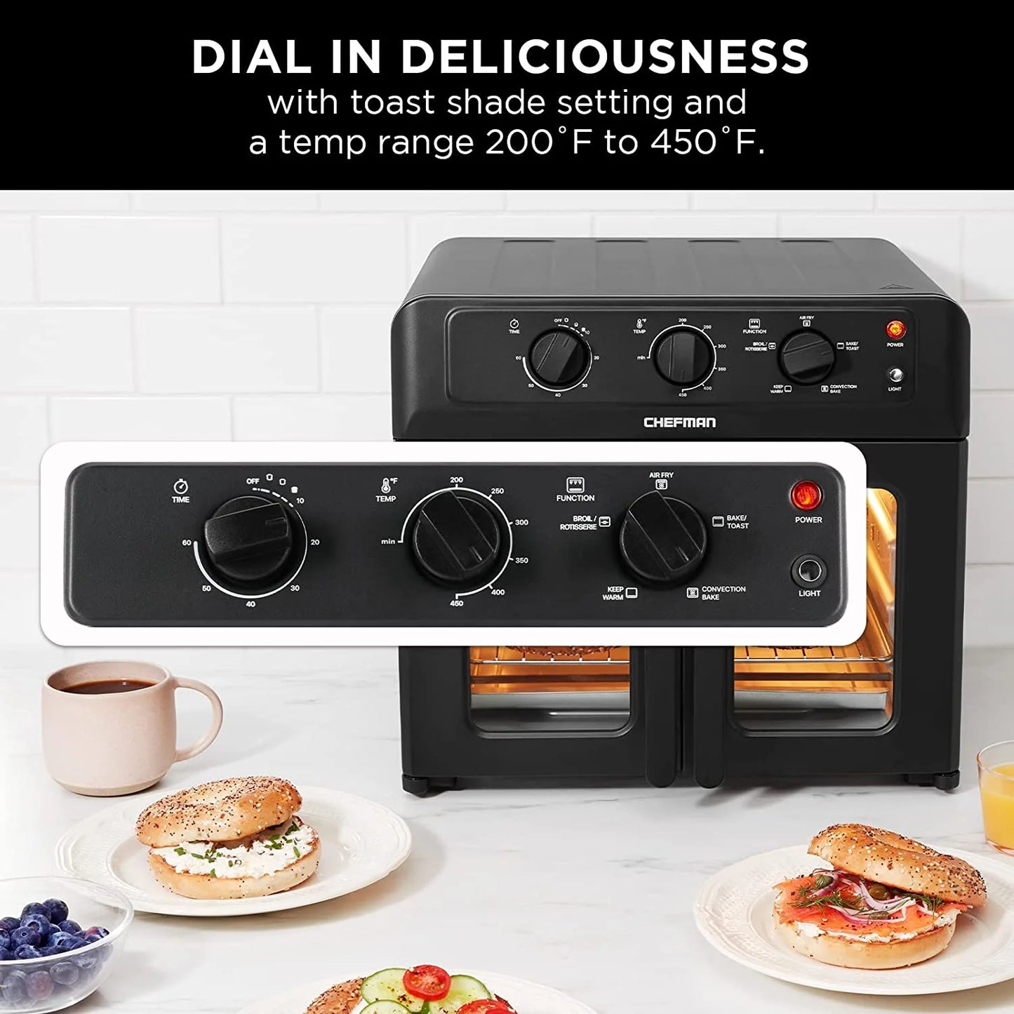 XL Air Fryer Oven W/ French Doors, 26 Qt Capacity, 5 Functions - Black, New