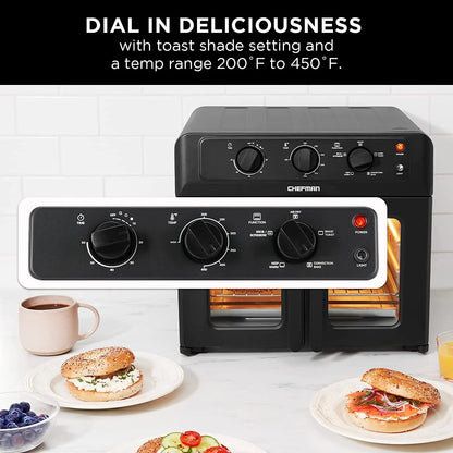 XL Air Fryer Oven W/ French Doors, 26 Qt Capacity, 5 Functions - Black, New